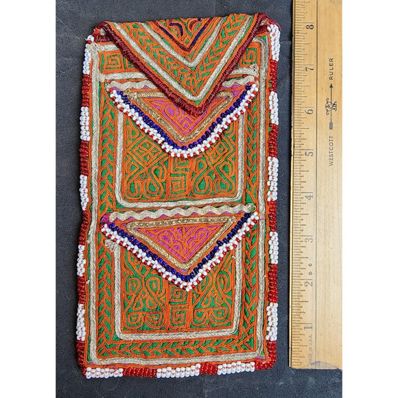 Kuchi Embroidered Pouch Wallet Central Asian Handmade Beaded Green Red - Picture 3 of 9